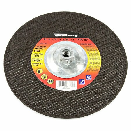 FORNEY Grinding Wheel, Metal, Type 27, 9 in x 1/4 in x 5/8 in-11 71883